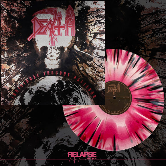 DEATH – INDIVIDUAL THOUGHT PATTERNS (FOIL SLEEVE - HOT PINK, BONE WHITE AND RED TRI COLOR MERGE WITH SPLATTER) - LP •