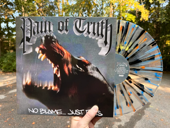 PAIN OF TRUTH – NO BLAME JUST FACTS (ULTRA CLEAR WITH ORANGE SKY BLUE & BLACK) - LP •